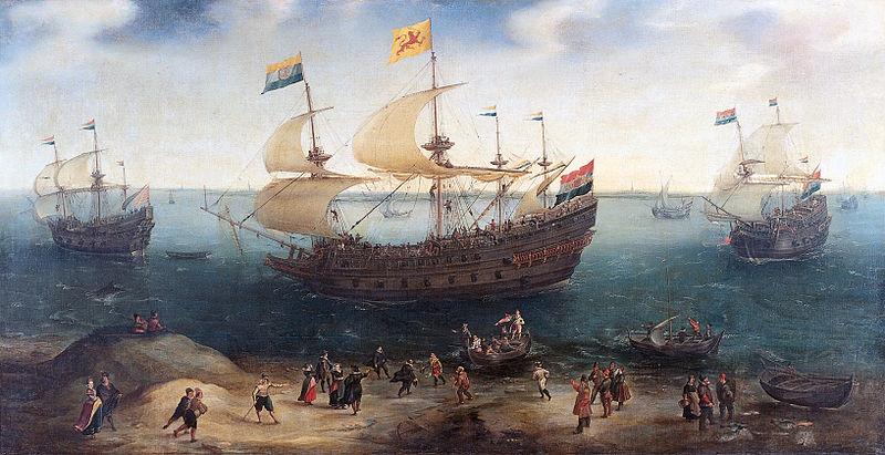 Hendrik Cornelisz. Vroom The Amsterdam fourmaster De Hollandse Tuyn and other ships on their return from Brazil under command of Paulus van Caerden. oil painting image